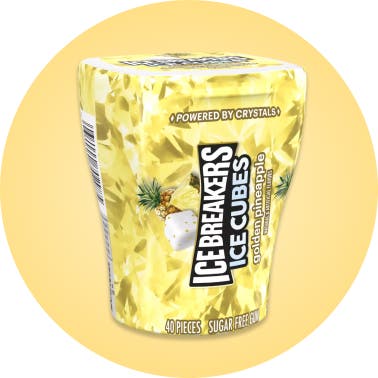 ICE BREAKERS ICE CUBES Golden Pineapple Sugar Free Gum, 3.24 oz bottle, 40 pieces